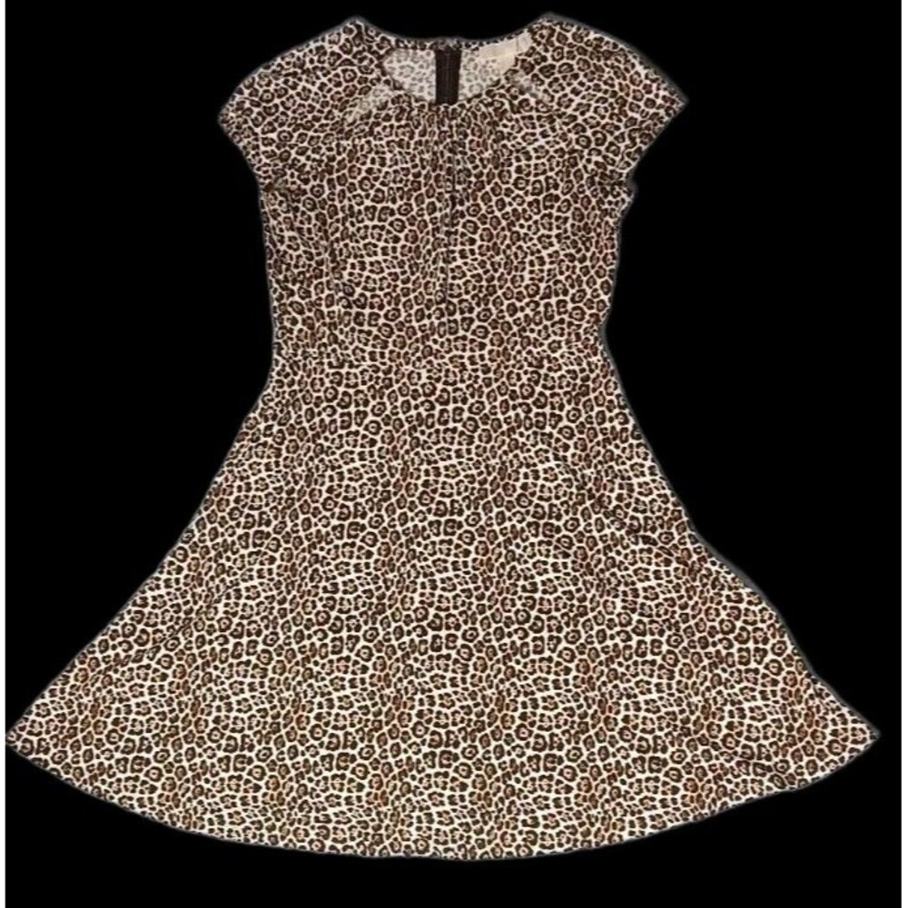 Michael Kors Fit And Flare Skater Dress S Leopard Cheetah Animal Print Mob Wife - Picture 1 of 10